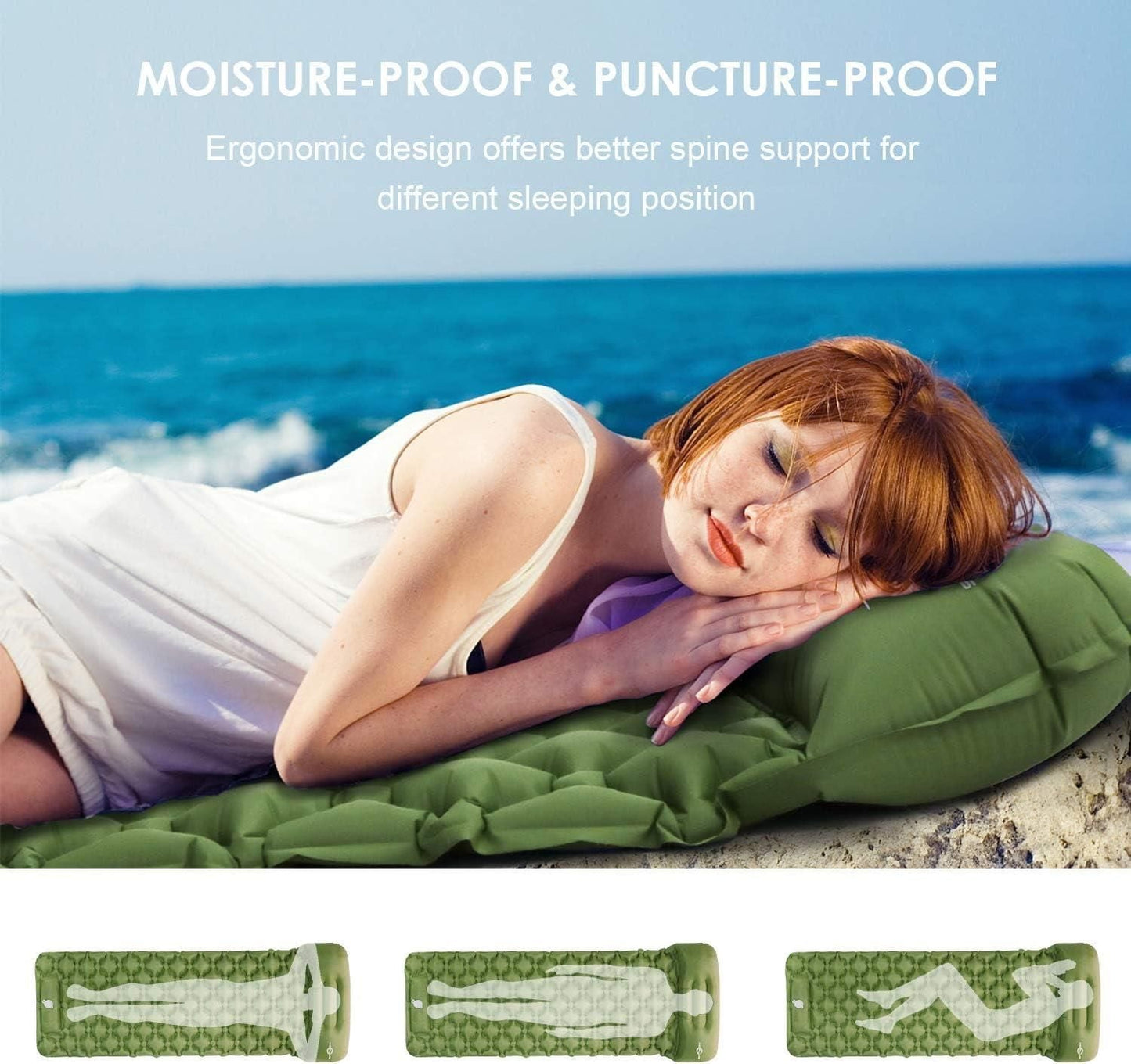 Inflatable Sleeping Pad for Camping, Ultralight Waterproof Sleeping Mattress w/Pillow
